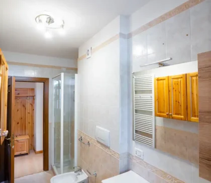 Bagno con doccia spaziosa e design moderno nell’appartamento Via Faloria a Cortina d’Ampezzo